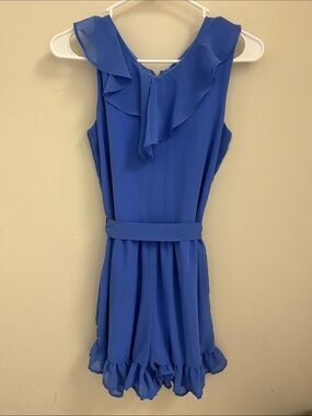 Ella Moss Blue Sleeveless Romper with Ruffle Trim Size 16